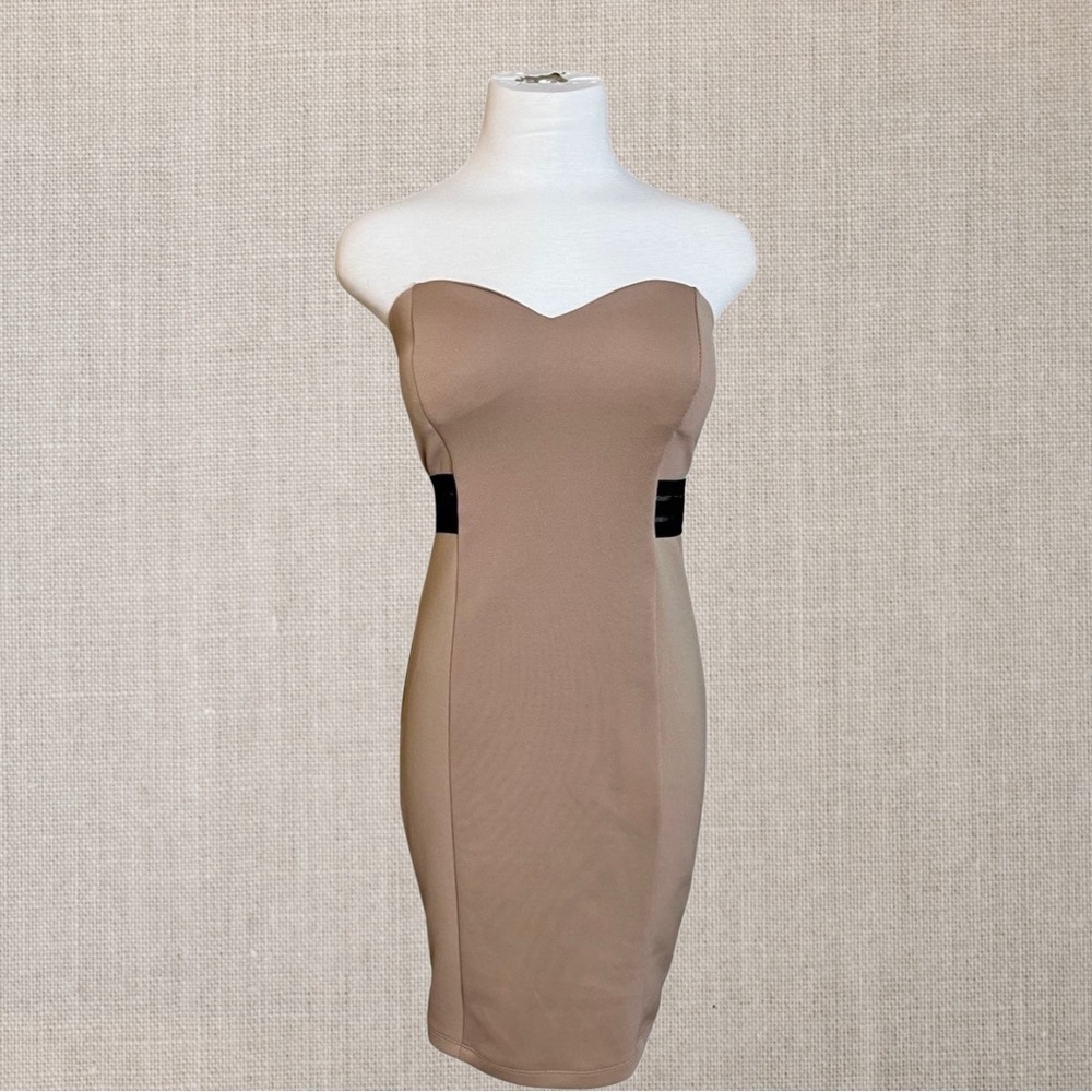 REVAMPED Beige Strapless Bodycon Dress